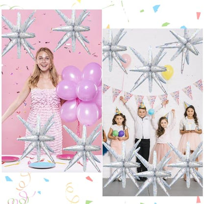 6 Pcs Color Dots Star Foil Balloons One-Piece 14-Pointed Star Balloon 4D Starburst Cone Mylar Balloon 22inch Christmas Birthday Wedding Wedding Anniversary Party Supplies (Color Dots) - color: 22 Inches Color Dots