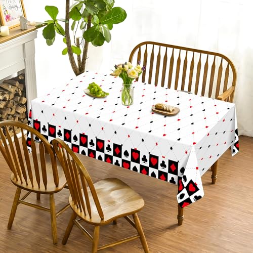 1Pc Casino Poker Card Party Plastic Tablecloth 54 x 87 Inch Long Table Cover, Las Vegas Club Bar Game Cards Wedding Baby Shower Party Holiday Dinner Picnic or Tablecloth for Kitchen Event Use - color: Casino Poker Card