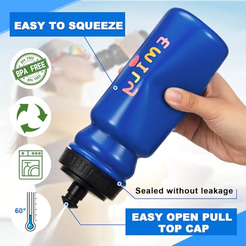 Suclain Water Bottle Carrier with 20 Oz Bottles and Stickers Plastic Wide Mouth Sports Water Bottle Squeeze Team Bottles with Black Lid for Fitness Bike Gym(14 Pcs,Dark Blue) - color: Dark Blue
