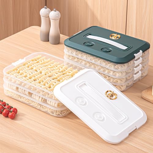 Food Storage Containers with Lids, Plastic Cookie Storage Containers Airtight, 4-Layer Stackable Food Containers Dumpling Storage Box, White - color: White