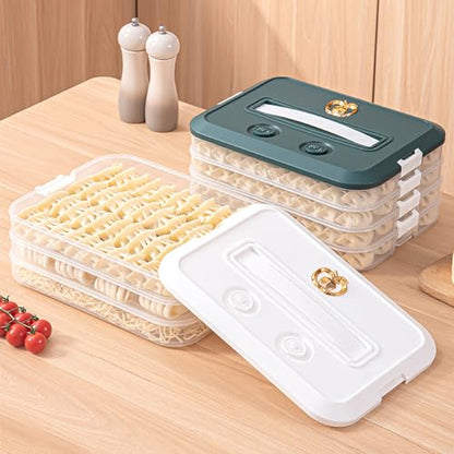 Food Storage Containers with Lids, Plastic Cookie Storage Containers Airtight, 4-Layer Stackable Food Containers Dumpling Storage Box, White - color: White
