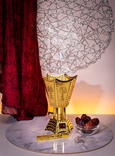 AM Bakhoor Electric Incense Burner - Oud Frankincense Resin Burner 6.5 Inches Tall (Hexagon) (Gold)