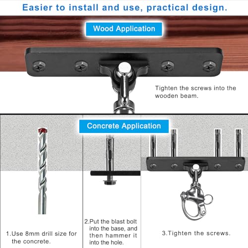 Dolibest Heavy Bag Hanger,Wall Ceiling Mount Hook 360° Rotation Wood Beam Holder Body Weight Strength Training Systems, Aerial Yoga Swing & Hammock, Resistance Band for Wooden Sets