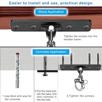 Dolibest Heavy Bag Hanger,Wall Ceiling Mount Hook 360° Rotation Wood Beam Holder Body Weight Strength Training Systems, Aerial Yoga Swing & Hammock, Resistance Band for Wooden Sets