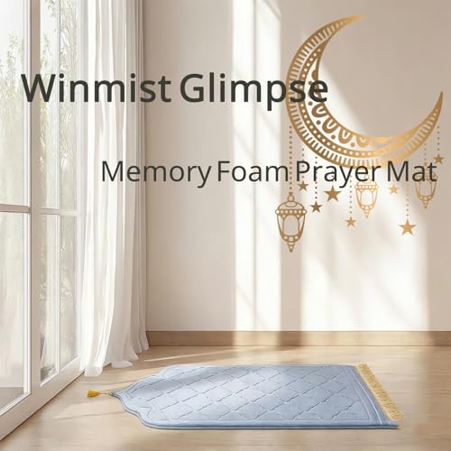 Padded Prayer Mat Rug 43"x26" - Thick Sponge Memory Foam Travel Prayer Mat for Men,Women,Soft Luxury Fabric for Eid Ramadan,Islamic Decor,Prayer Room,Umrah Essentials,Ideal Islamic Gift(Gray)