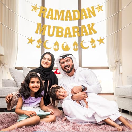 Ramadan Mubarak Banner Gold Glitter Islamic Festival Decorations Eid Mubarak Ramadan Party Decorations Gold Glitter