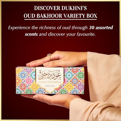 Oud Bakhoor Variety Box by Dukhni | Assorted Box | 30 Pieces Bakhoor | Gift Set & Refill Kit | Arabic Incense | Islamic Gifts, Eid & Ramadan Gift | Luxurious, Long Lasting