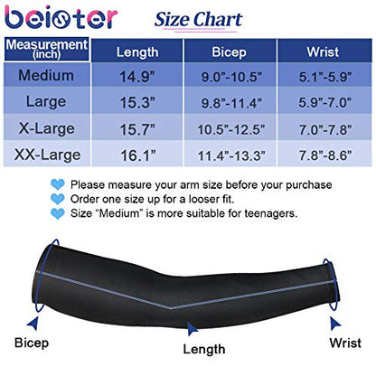 beister UV 및 자외선 차단 암 슬리브, 남성 및 여성용, UPF 50+, 쿨링 스포츠 압박 암 슬리브 - color: 블랙., size: Medium