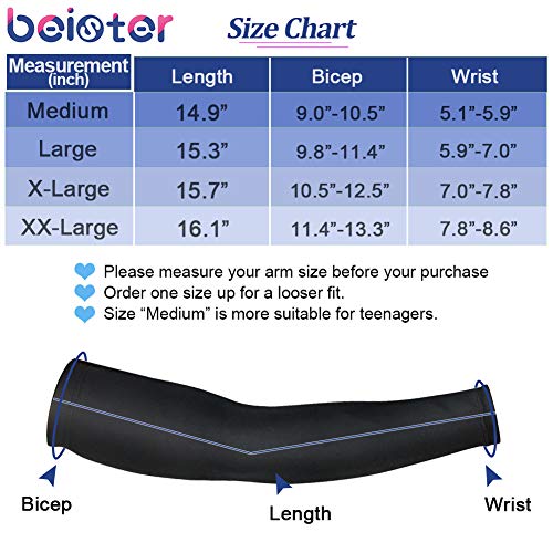 beister UV 및 자외선 차단 암 슬리브, 남성 및 여성용, UPF 50+, 쿨링 스포츠 압박 암 슬리브 - color: 블루., size: Large