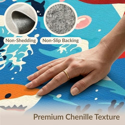 6'x9' Washable Graphic Shark Area Rug, Red Foldable Non-Slip Large Carpet for Queen Size Bedroom, Under Bed, Master Bedroom, Foldable Easy Care Carpet| Ref:2070034 - color: Blue/Pattern 11, size: 6' x 9' (Rectangular)