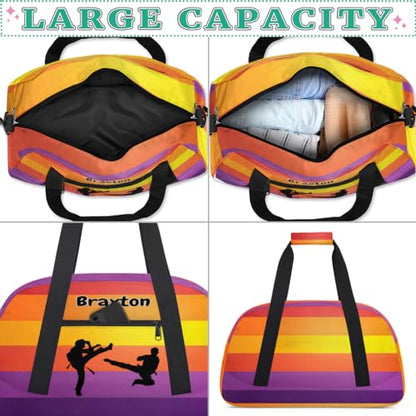 Custom Sports Duffel Bag Martial Arts Silhouette Colorful Stripes | Personalized Named Practice Travel Overnight Training Bag - color: Color 3
