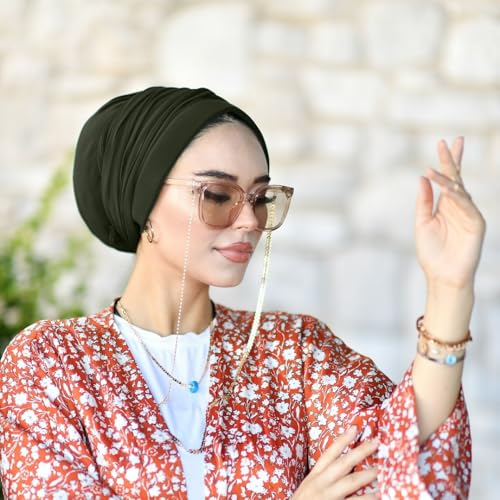 para life Dubai Turbans for Women, Breathable Instant Turban|Std Size Stretchable Cotton|Hijab Cap&Undercap - color: Khaki