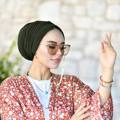 para life Dubai Turbans for Women, Breathable Instant Turban|Std Size Stretchable Cotton|Hijab Cap&Undercap - color: Khaki