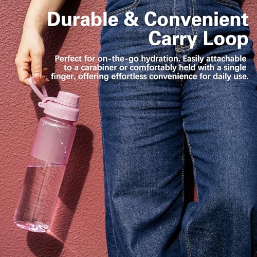OLDLEY 32oz Frosted Clear Water Bottle, BPA-Free Tritan Plastic Reusable Water Bottle with Fast-Flow Spout Lid, Wide Mouth Leakproof Sports Drinking Bottle for Gym, School, Office, Travel,Pink - color: Pink