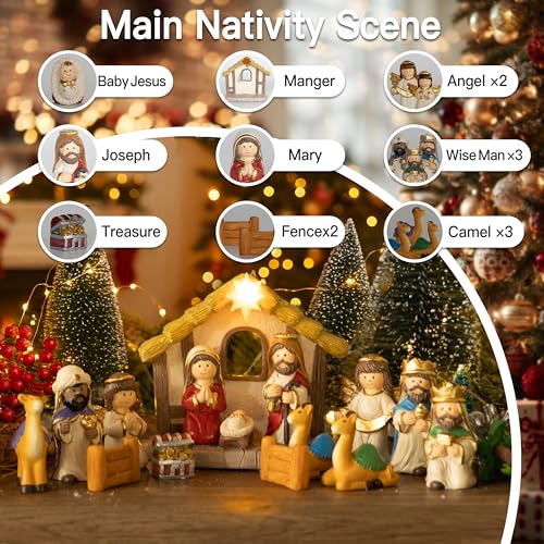 Nativity Advent Calendar 2026 Kids - 24 Days Light-Up Nativity Scene Set with Resin Figures，Toddler Advent Calendar 2026 Girls and Boys，Christmas Countdown Calendar Gifts for Children