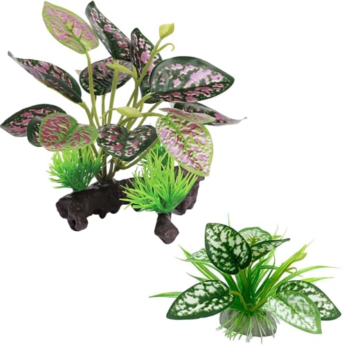 Moonorange Reptile Artificial Plants, Terrarium Plants Decorations Supplies, Aquarium Fish Tank Plant, Amphibian Habitat Hideout Tank Accessories (M Set-2pcs/A) - color: Ms Set-a