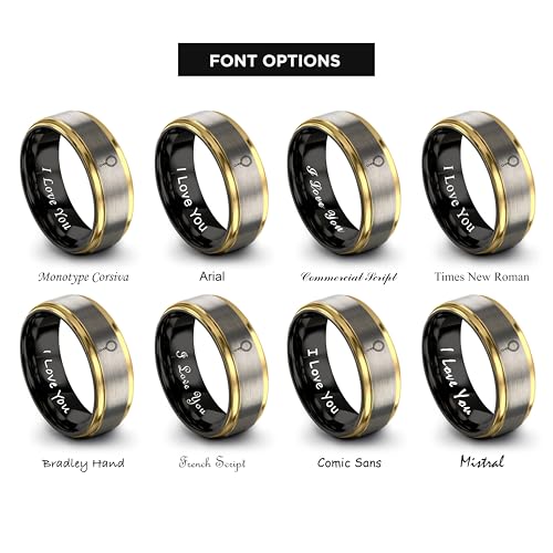 Tasbih Prayer Beads Ring - Gift for Muslim - Tungsten Carbide - Band - Black Yellow Gold Silver - Flat Dome Bevel - Men Women - Personalized Custom Engraving - 8mm - Anniversary Engagement Wedding - color: 15 - Yellow Gold Black Grey Tungsten