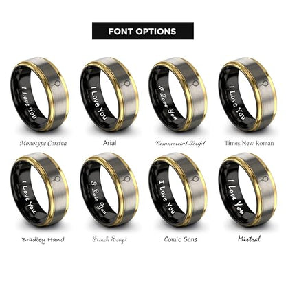 Tasbih Prayer Beads Ring - Gift for Muslim - Tungsten Carbide - Band - Black Yellow Gold Silver - Flat Dome Bevel - Men Women - Personalized Custom Engraving - 8mm - Anniversary Engagement Wedding - color: 15 - Yellow Gold Black Grey Tungsten