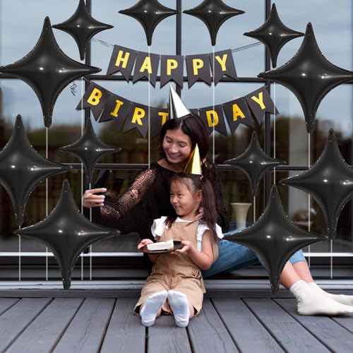Black Star Balloons,12Pcs Four Angle Star Foil Balloons - color: Black