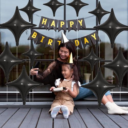 Black Star Balloons,12Pcs Four Angle Star Foil Balloons - color: Black