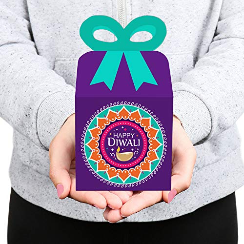 Big Dot of Happiness Happy Diwali - Square Favor Gift Boxes - Festival of Lights Party Bow Boxes - Set of 12