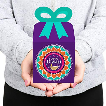 Big Dot of Happiness Happy Diwali - Square Favor Gift Boxes - Festival of Lights Party Bow Boxes - Set of 12