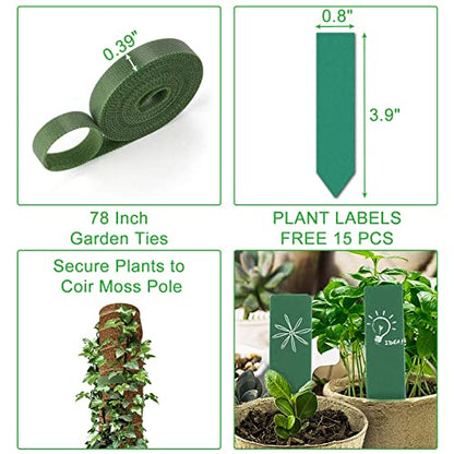 GROWNEER 42 Inch Moss Pole for Plants, 4 Pcs 15 Inch Stackable Coir Totem Support, Moss Sticks with 15pcs Labels and 78in Garden Ties, Monstera and Snake Plants Stake for Climbing Indoor
