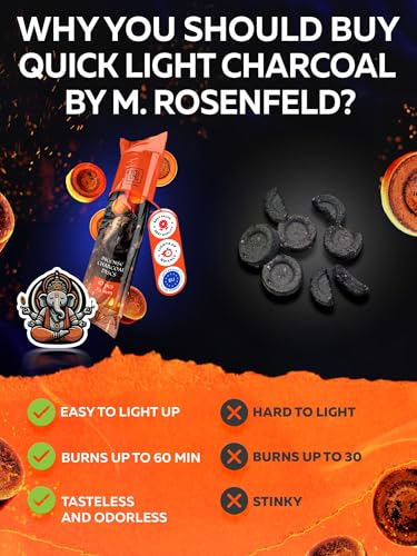 Charcoal Discs to Burn Incense - 10 pcs Charcoal for Incense Burning - 33 mm Most Quick Light Coals Tablets by M. ROSENFELD - 33 mm Resin Burner Rolls – Pack of 10 Instant Fire Coal Tablets - color: 10 Charcoal Discs