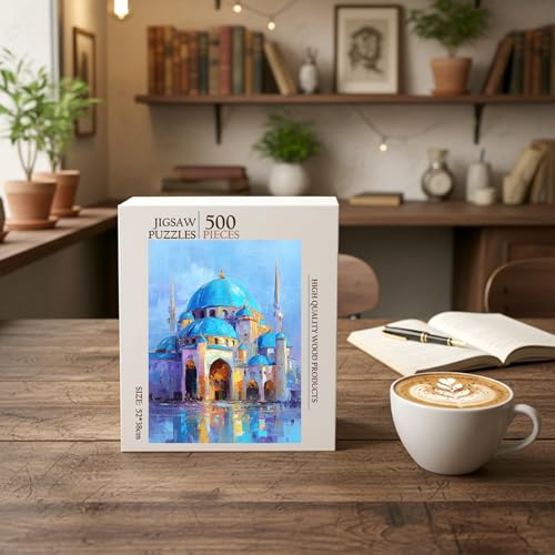 Blue Domed Mosque Kazan Islam Islam Jigsaw Puzzle - 500 Pieces Wooden Puzzle for Adults, Wall Art Gift, Finished Size: 20 x 15 Inch - color: Blue Domed Mosque Kazan Islam - 500 Pieces