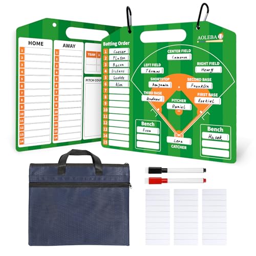 AOLEBA Baseball Lineup Board for Dugout,Dry Erase Magnetic Metal Baseball Clipboard for Coaches - style: Horizontal - Green with Handbag