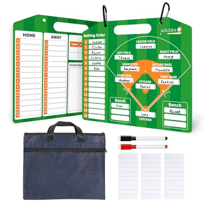 AOLEBA Baseball Lineup Board for Dugout,Dry Erase Magnetic Metal Baseball Clipboard for Coaches - style: Horizontal - Green with Handbag