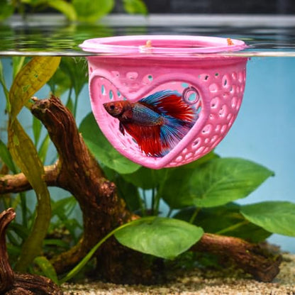 Heart Pink Floating Betta Tunnel with Strong Suction Cup, Floating Betta Enrichment Toys, Aquarium Betta Hammock, Promote Excercise & Stress Relief, Betta Fish Tank Decor Accessories
