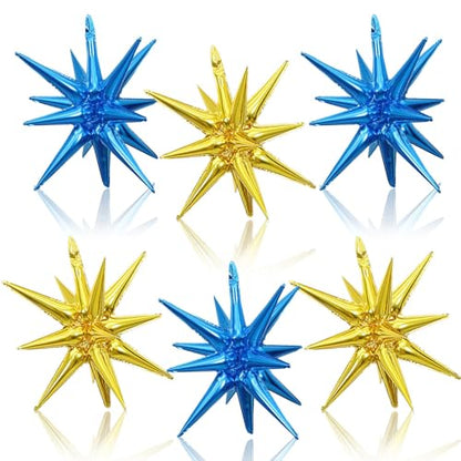 Blue Gold Star Balloons, 6PCS 22 Inch Foil Explosion Star Balloons - color: Dark Blue Gold