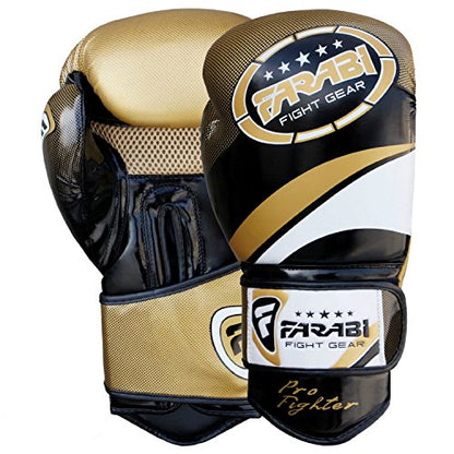 Farabi Pro Fighter Boxing Gloves Sparring Gym Bag Punching Focus Pad Mitts - color: Golden, size: 14Oz