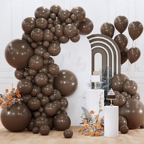 PartyWoo 다크 브라운 풍선 152피스 다양한 사이즈 45.7cm(18인치), 30.5cm(12인치), 25.4cm(10인치), 12.7cm(5인치) 보헤미안 커피 뉴트럴 가을 풍선 아치 키트 처녀 베이비 샤워 기념일 생일 파티 장식용 브라운-F20 - color: 브라운-f20