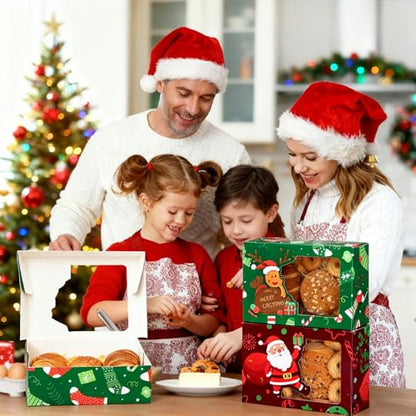 CHOUNYEE 24 Pack Christmas Cookie Boxes (8.25x6x2.75 Inch), Christmas Treat Boxes for Gift Giving, Bakery Boxes with Window for Exchange Gift, Holiday Food Cookie gift Containers - color: Christmas(Red,green)