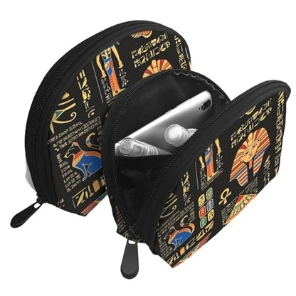 Ancient Egyptian Artifacts 2-Piece Shell Makeup Bag Set, Large Capacity Travel Cosmetic Bag For Women With Zipper, Waterproof Polyester Toiletry Organizer Pouch For Purse, Travel, Gym & Daily Use - color: Ancient Egyptian Artifacts