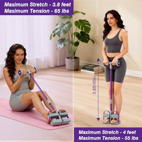 Resistance Bands with Handles, 6 Tube Pedal Resistance Band for Exercise, Dual Pedal Adjustable Resistance, Ab Roller Handle Full Body Home Workout Equipment for Abs, Legs, Arms, Women - color: Purple