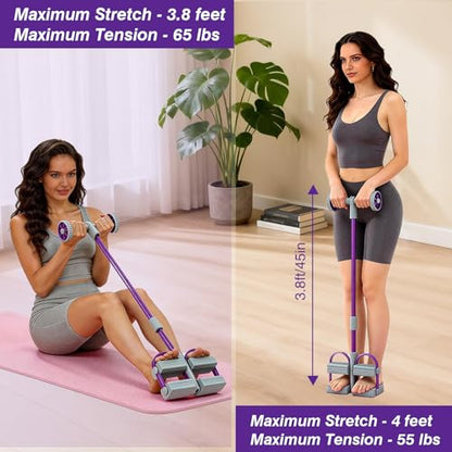 Resistance Bands with Handles, 6 Tube Pedal Resistance Band for Exercise, Dual Pedal Adjustable Resistance, Ab Roller Handle Full Body Home Workout Equipment for Abs, Legs, Arms, Women - color: Purple
