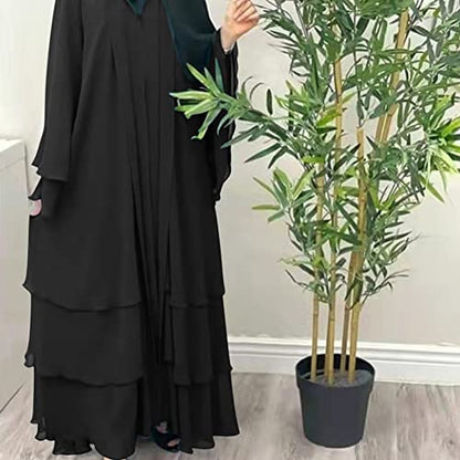 Abayas 여성용 무슬림 아바야 긴소매 맥시 드레스 루즈 풀 커버 이슬람 두바이 가디건 히잡 옷 S-XXL - color: 블랙+히잡, size: Medium
