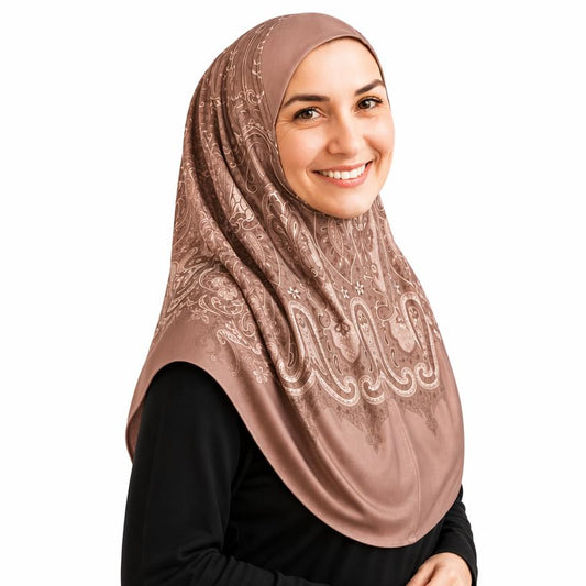Instant Hijab for Women, Printed Jersey Slip-On Ready to Wear Hijab Scarf - color: Mg-hhj-702