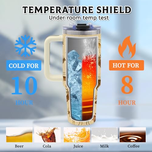 40oz Tumbler with Handle, Deer Gifts for Men Dad Boyfriend | Hunting Gifts for Men, Stainless Steel Insulated Tumblers, Anamal Lovers Gift for Birthday Christmas Fathers Day - color: Deer-Khaki