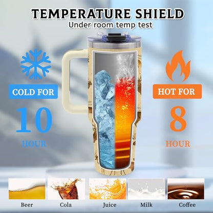 40oz Tumbler with Handle, Deer Gifts for Men Dad Boyfriend | Hunting Gifts for Men, Stainless Steel Insulated Tumblers, Anamal Lovers Gift for Birthday Christmas Fathers Day - color: Deer-Khaki