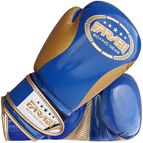 Farabi Boxing Gloves Kids Junior Muay Thai Kick Boxing Training MMA Punching Bag - color: Blue Gold, size: 4OZ