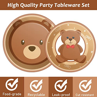 96 Pcs Bear Baby Shower Party Plates Decorations We Can Bearly Wait Baby Tableware Bear Theme Dessert Teddy Plates Napkins Supplies for Gender Reveal Boy Girl Baby Shower Birthday Party Serve 24 - style: Bear