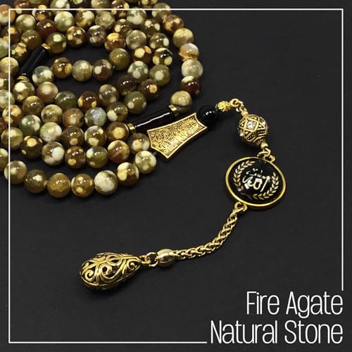 Special Prayer Beads Series -99 Beads- Tesbih Tasbih Tasbeeh Misbaha Masbaha Subha Sebha Sibha (Fire Agate Natural Stone -8 mm 99 Beads-) - color: Fire Agate Natural Stone -8 mm 99 Beads-