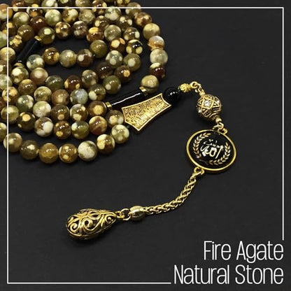 Special Prayer Beads Series -99 Beads- Tesbih Tasbih Tasbeeh Misbaha Masbaha Subha Sebha Sibha (Fire Agate Natural Stone -8 mm 99 Beads-) - color: Fire Agate Natural Stone -8 mm 99 Beads-