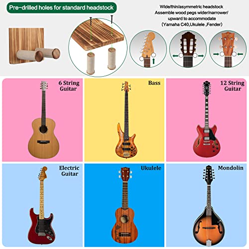 Keebofly 3-Pack Guitar Wall Mount Hangers - Rustic Wood Brown Guitar Stand with Pick Holder - Acoustic, Electric, Ukulele, Bass & Mandolin [Patented] - color: 3 Pack_Rustic Brown