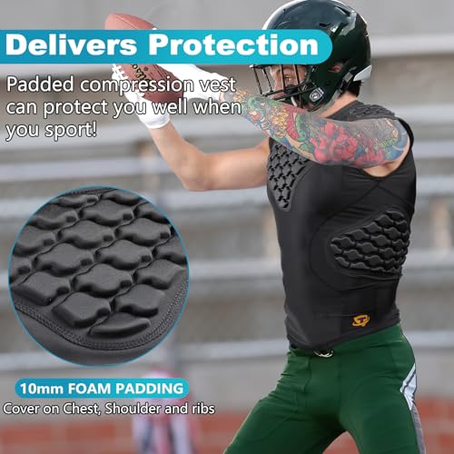 TUOY Adult Rib Chest Protector, New Version - Padded 5 Pads Baseball Football Lacrosse Rib Heart Sternum Guard - color: RY-Black, size: XX-Large