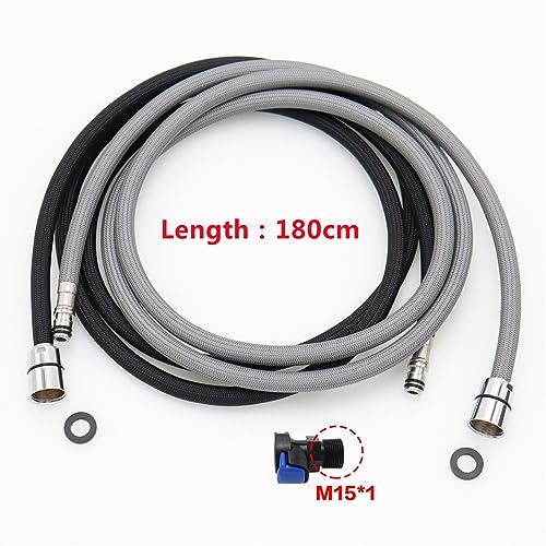 180cm F1/2 M15*1 Replacement Faucet Hose Quick Connect Pull Out Nylon Hose Tube Gray Black 180cm Shower Kitchen Accessories (Only Hose connector) - color: Only Hose connector